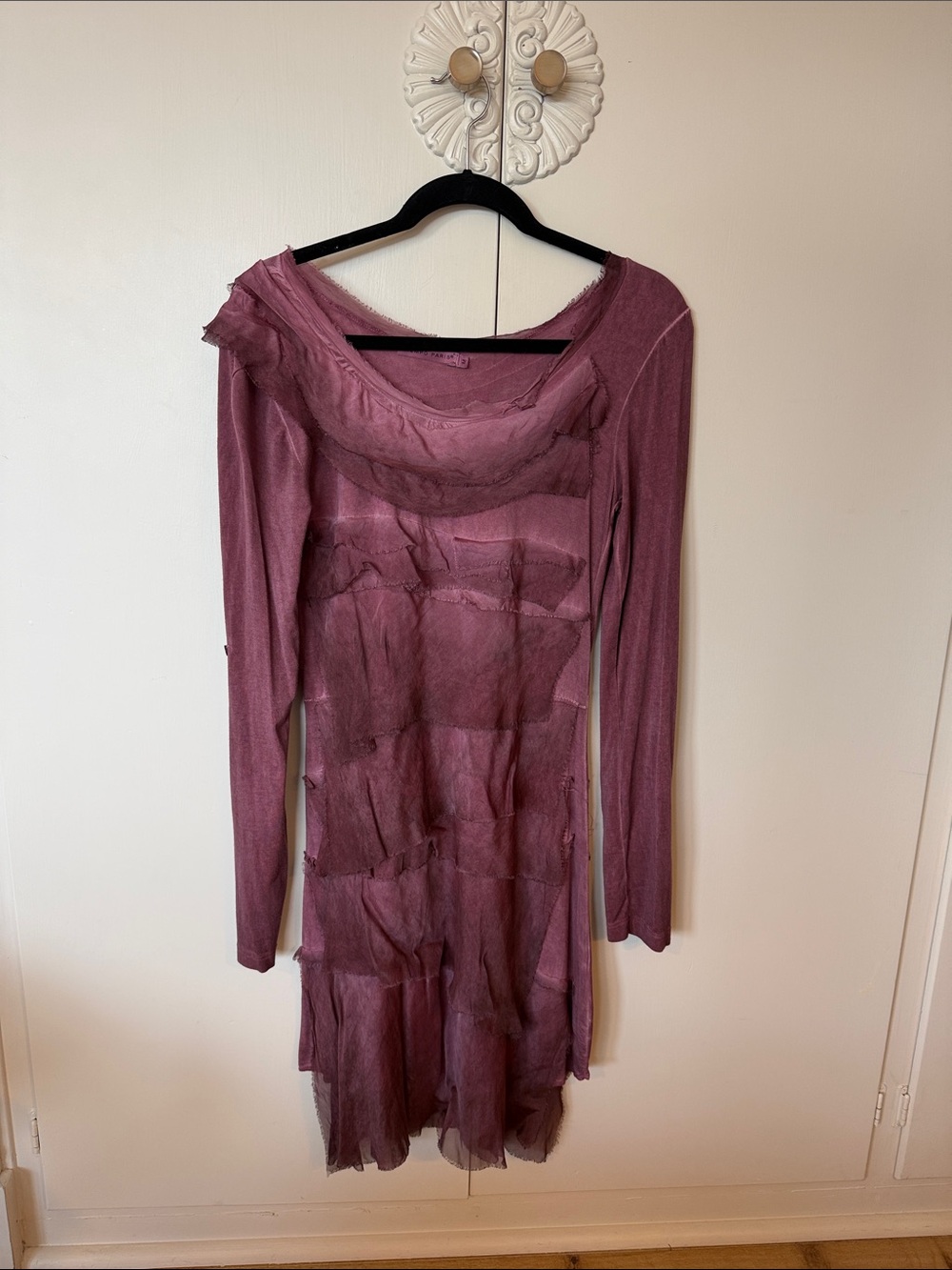 Italian Silk - Never Worn: Women's Long Sleeve Layered Sheer Dress in Mauve